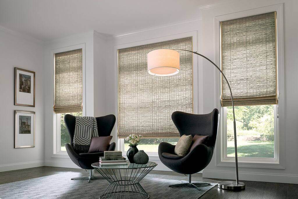 Graber Woven Wood Shades in Lounge Area