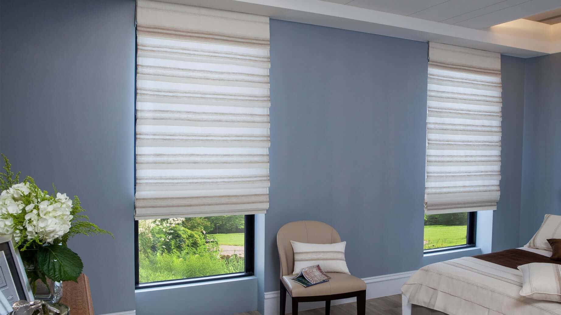 roman shades in bedroom - bloomin' blinds of bucks & montgomery county