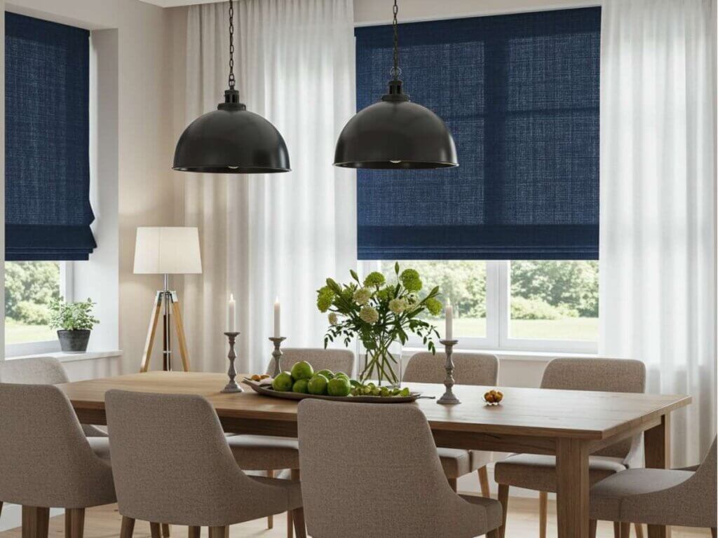 Woven shades give you texture. Sheer curtains provide you with softness. Together, they balance each other out.