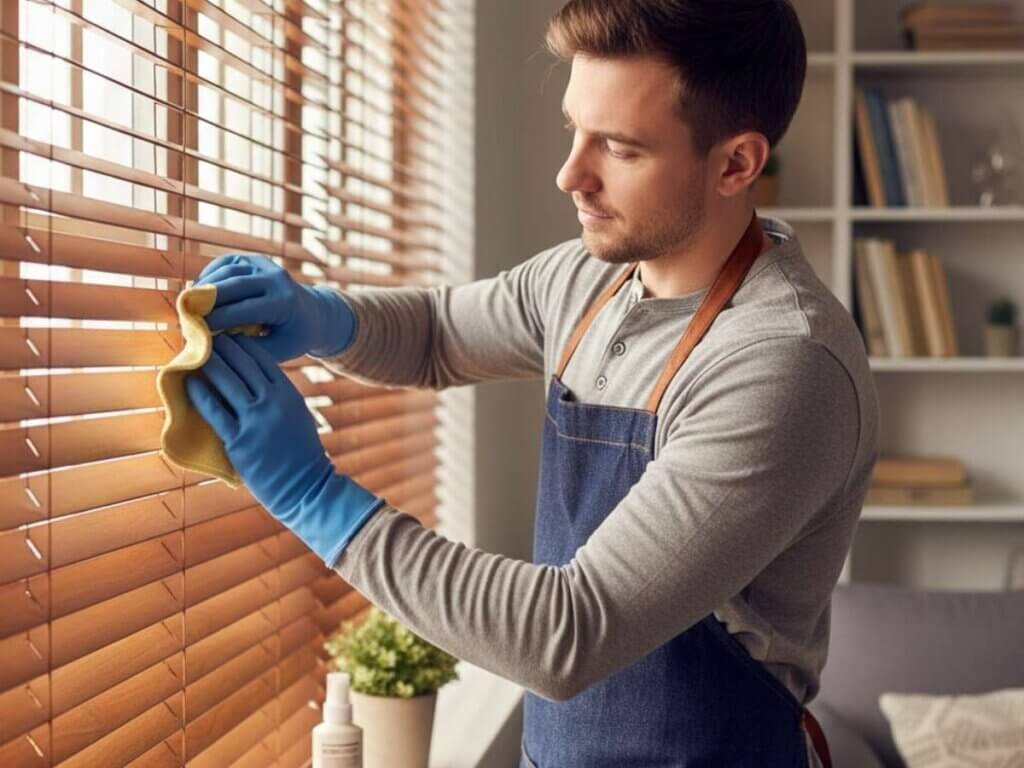 Person Polishing a Wood blind
